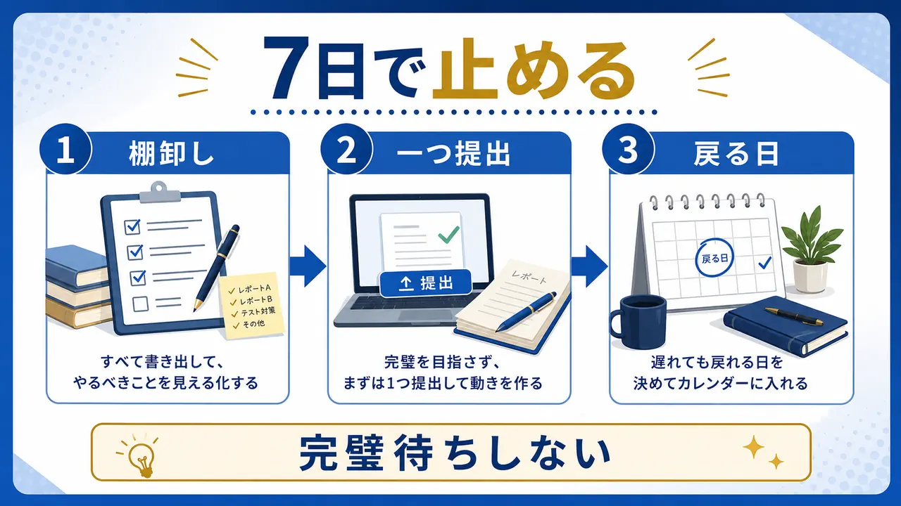 講座課題の遅れを7日間で止める手順図