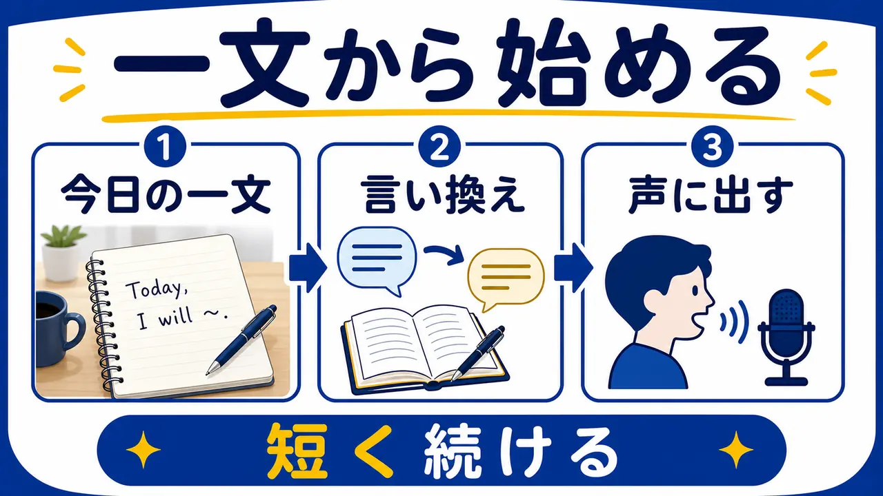 社会人が英語を一文から話す練習を始める図