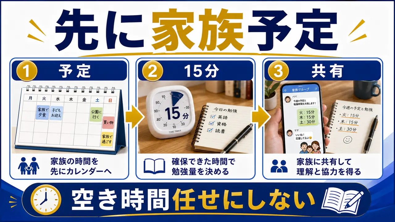 家族予定を先に置いて学習時間を決める図