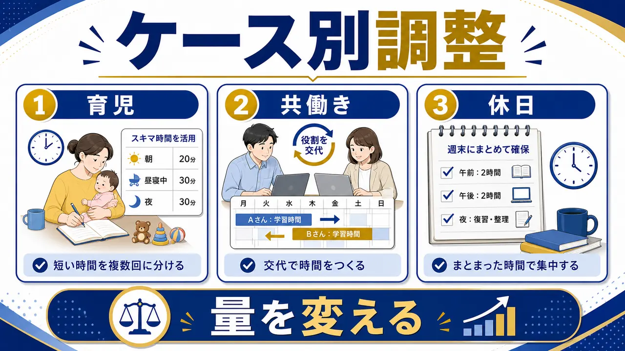 育児、介護、共働き、休日予定のケース図