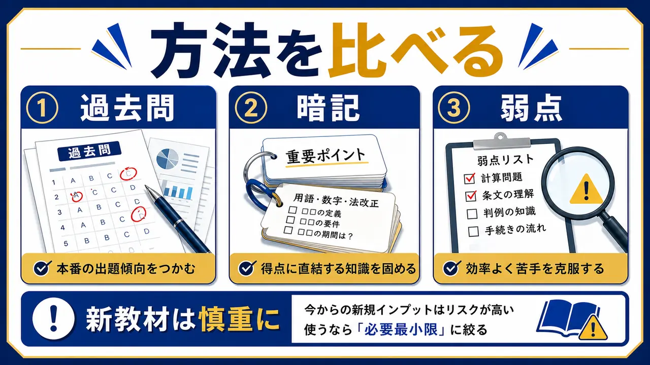 残り日数、過去問、配点、生活時間を確認する図