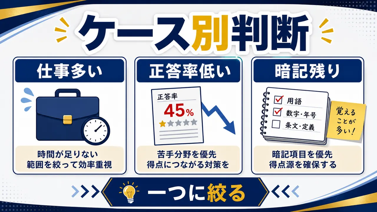 仕事が忙しい、過去問が低い、暗記が残るケース図