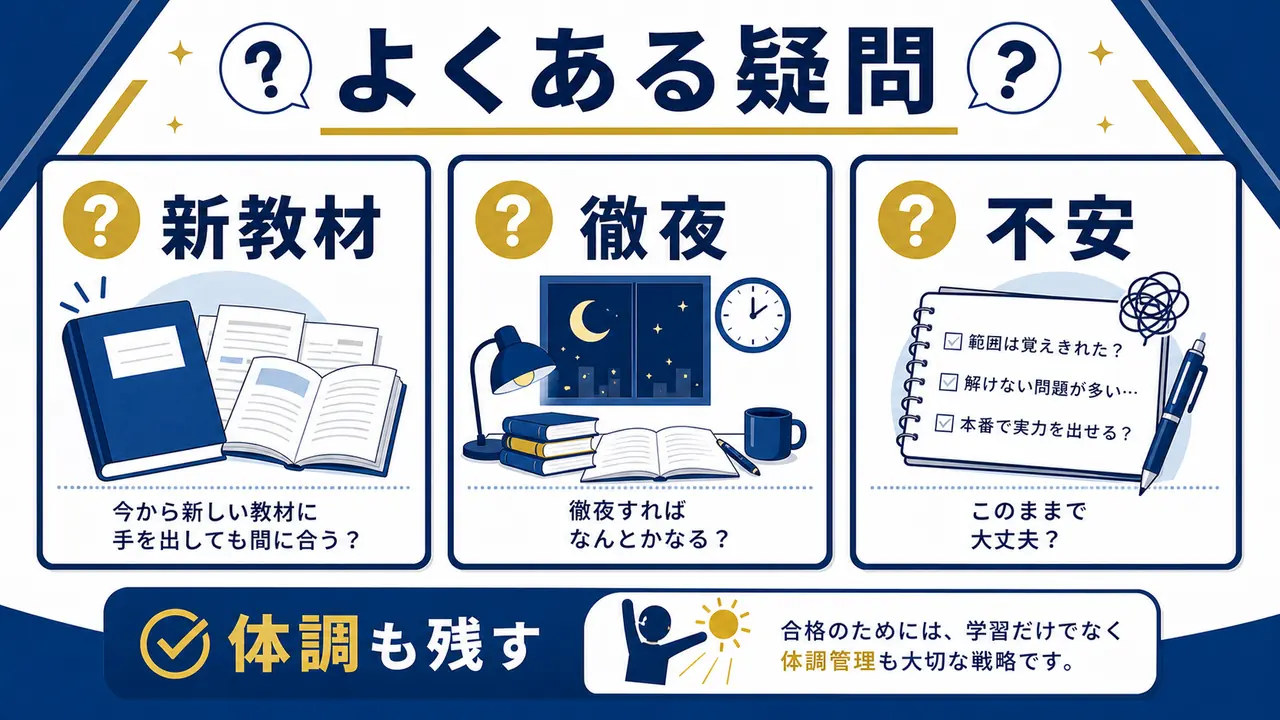 資格試験直前の学習でよくある質問を整理する図