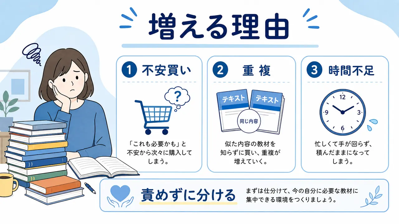 不安、比較、重複、時間不足を分ける図