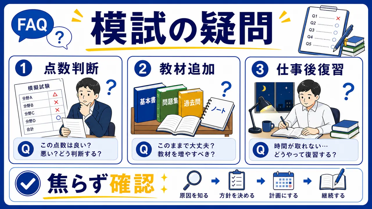 資格模試の点数が低いときの質問を整理する図