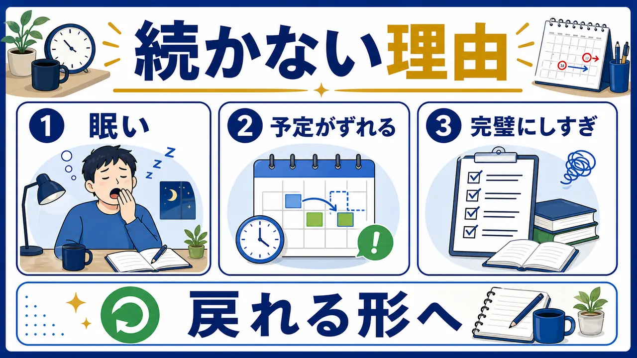 眠気、予定変更、完璧にしすぎることを分ける図