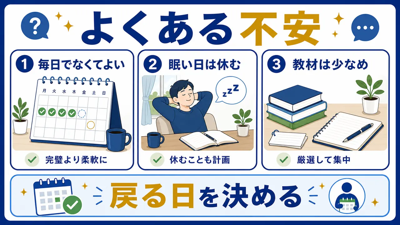 社会人の勉強時間に関するよくある不安を整理する図