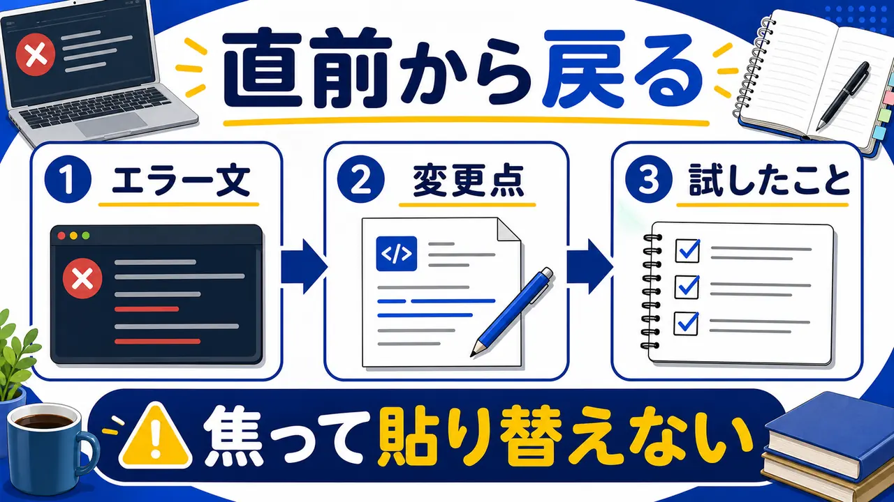 プログラミングのエラーを直前の変更から確認する図