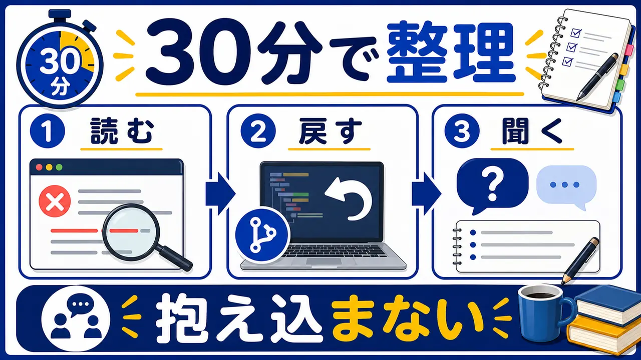 30分でエラー質問前メモを作る手順図