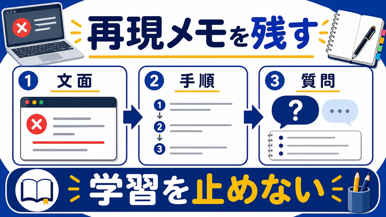 エラーの再現メモを残して次に進むまとめ図
