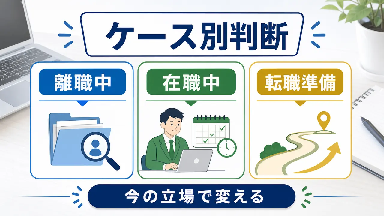 離職中、在職中、転職準備で職業訓練の選び方を変える図