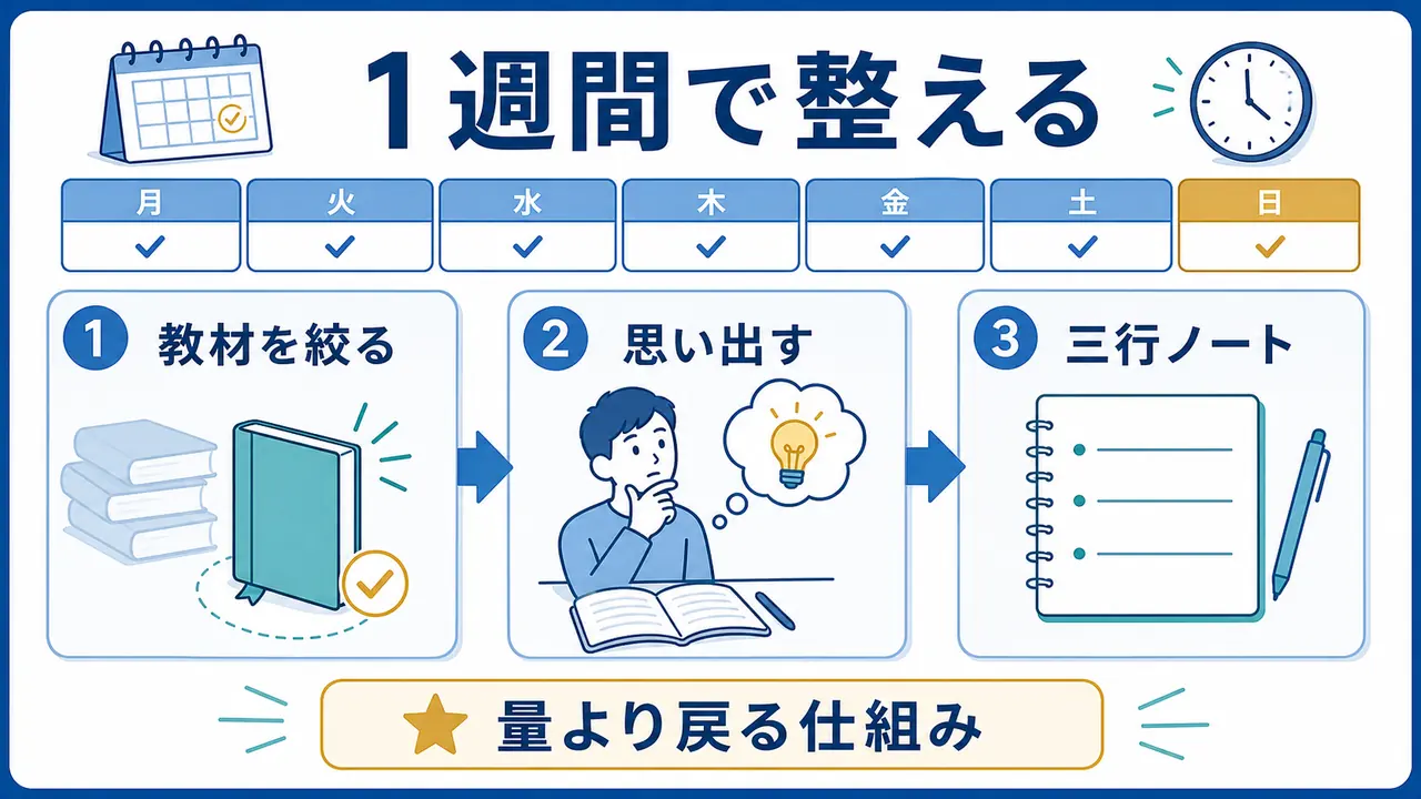 1週間で復習とノートを整える手順の図