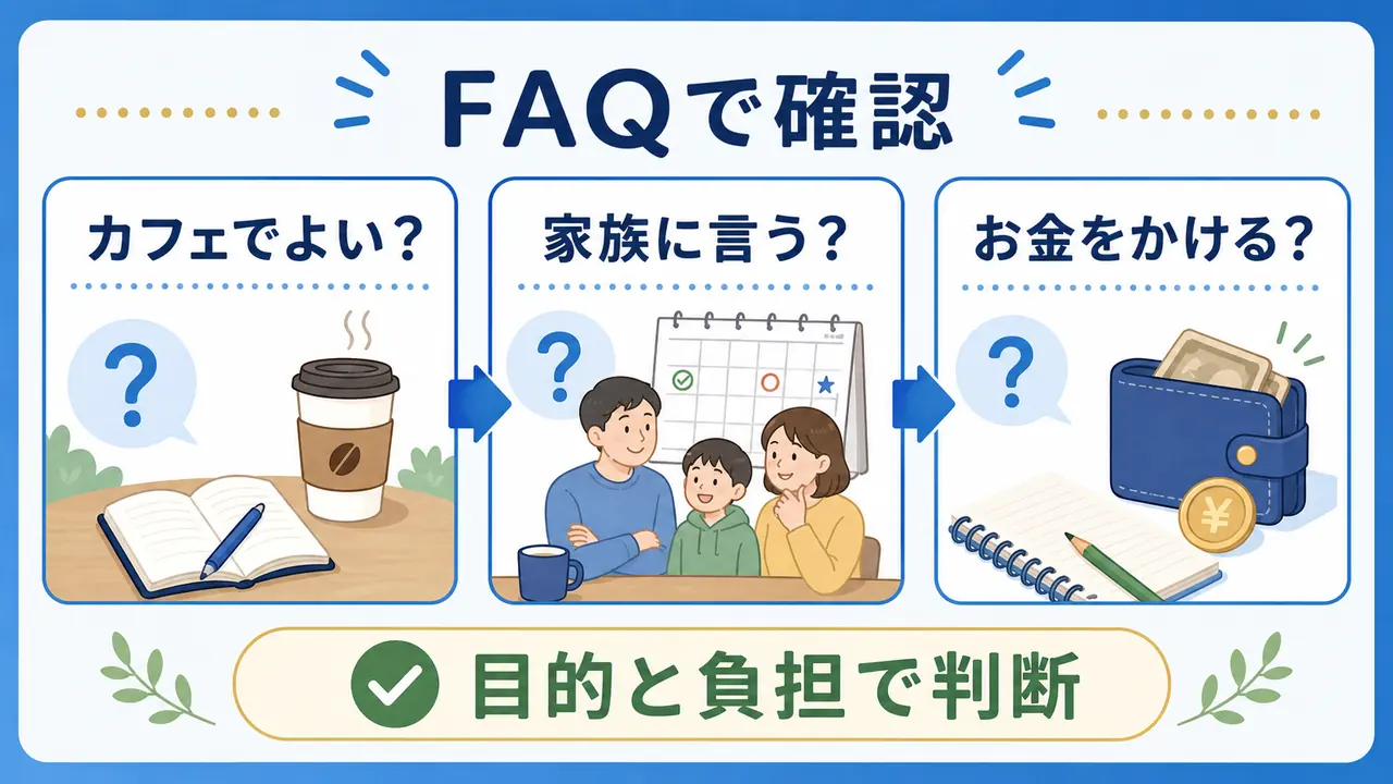 社会人の学習場所に関するよくある質問を整理する図