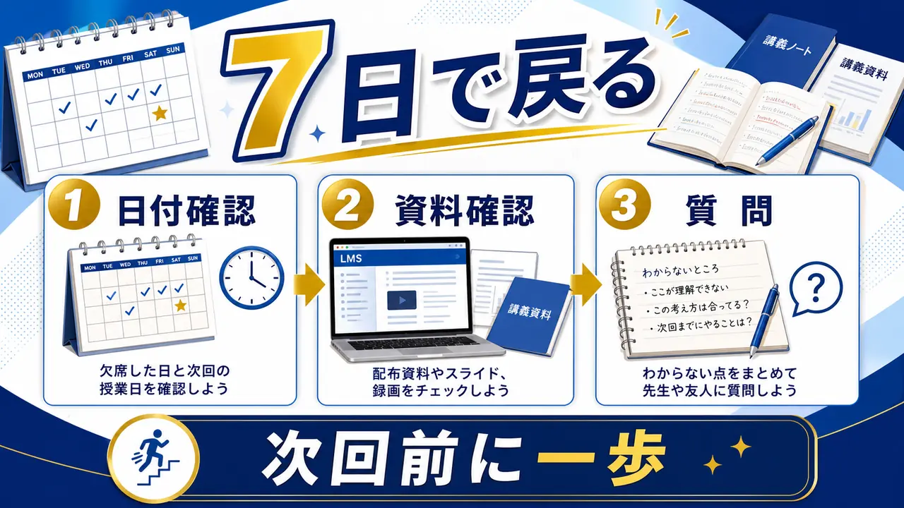 欠席後7日間で授業に戻る手順図