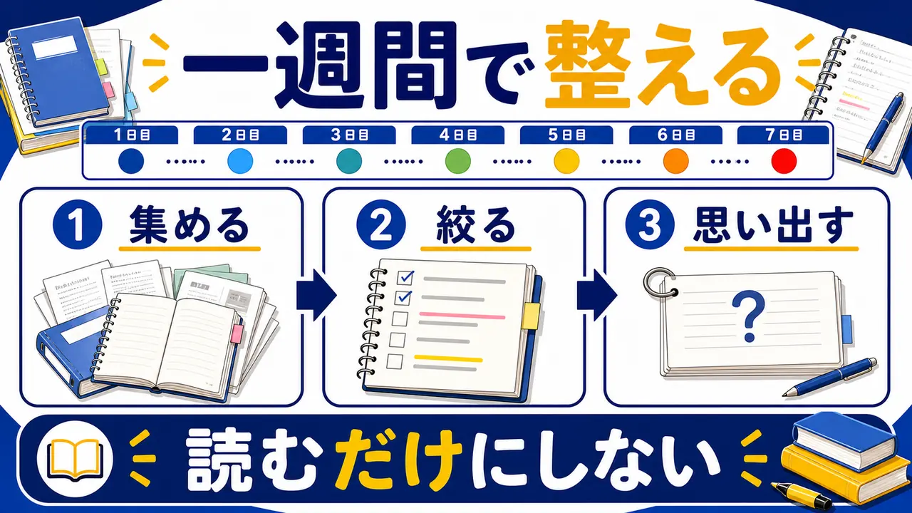 大学試験前の見直しメモを一週間で作る図