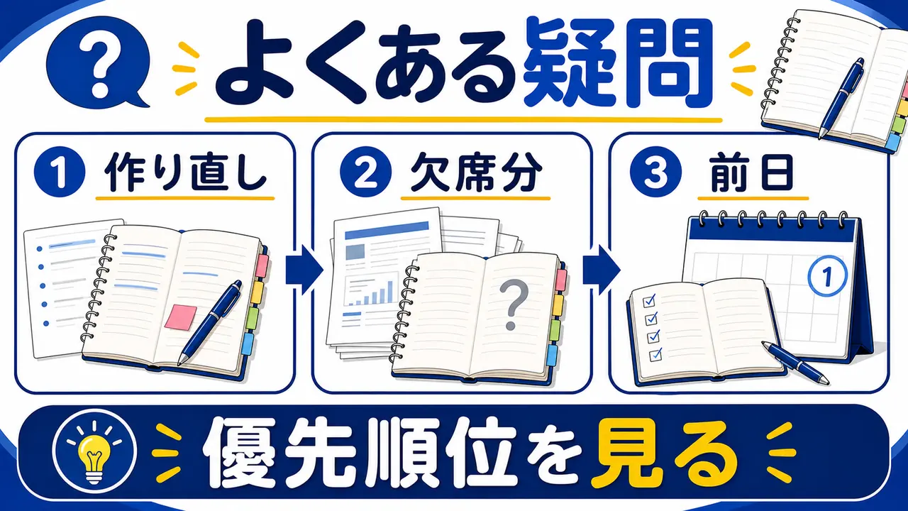 大学試験前のノート整理でよくある質問を整理する図