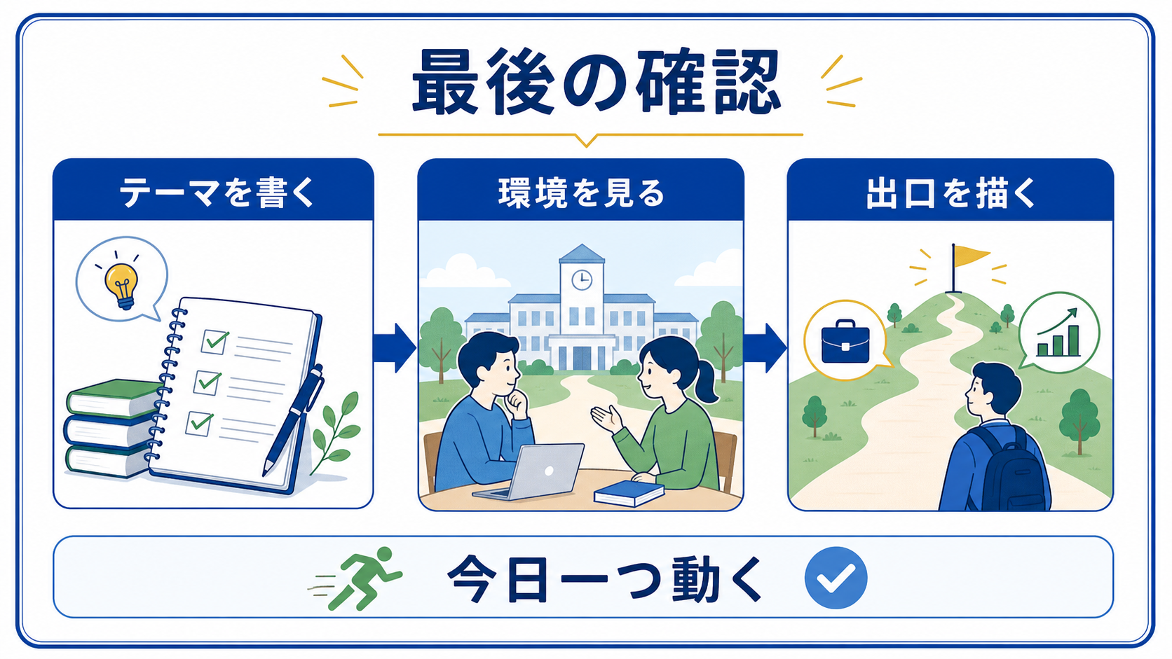 大学院進学でテーマ、環境、出口を最後に確認する図