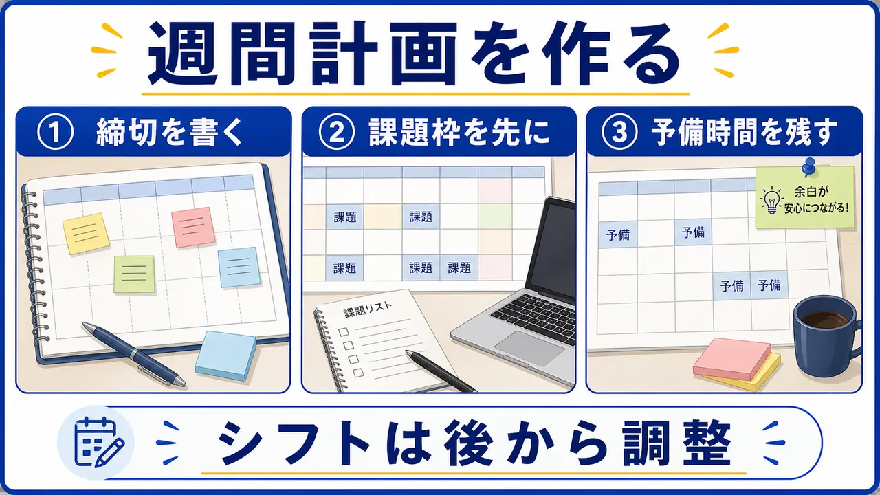 大学生の週間計画を作る手順の図