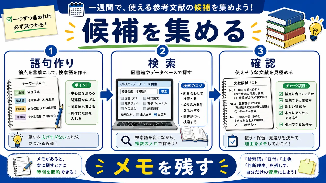 参考文献候補を一週間で集める手順図