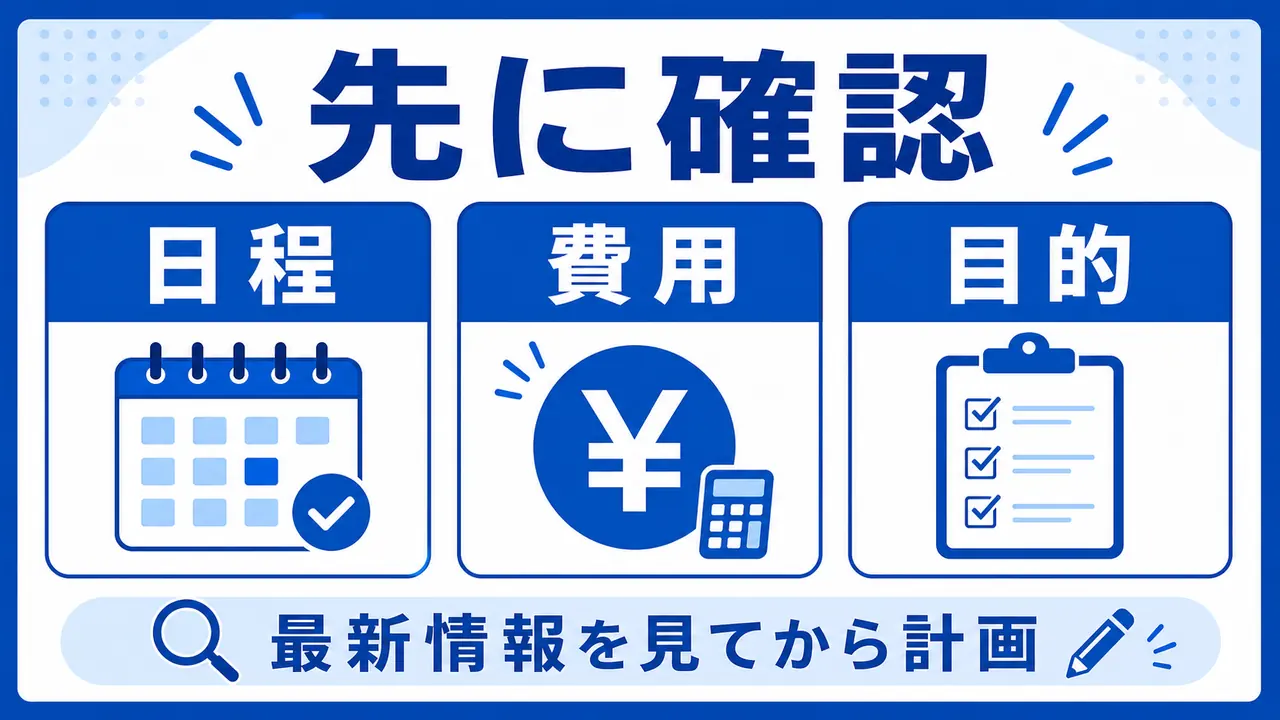 大学生がTOEICを申し込む前に、日程、費用、目的を確認する図