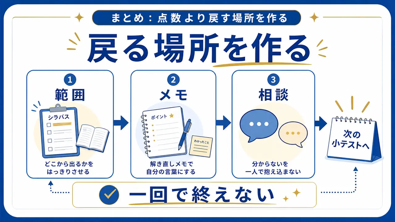 小テスト後に戻す場所を作るまとめ図