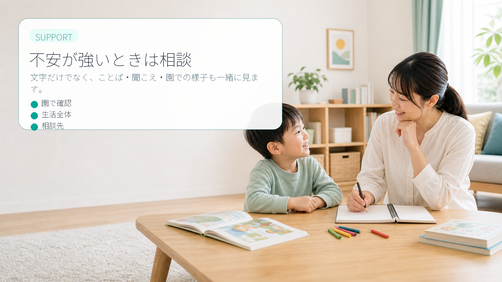 ひらがなの不安が強いときに園や相談先と一緒に見る要約画像