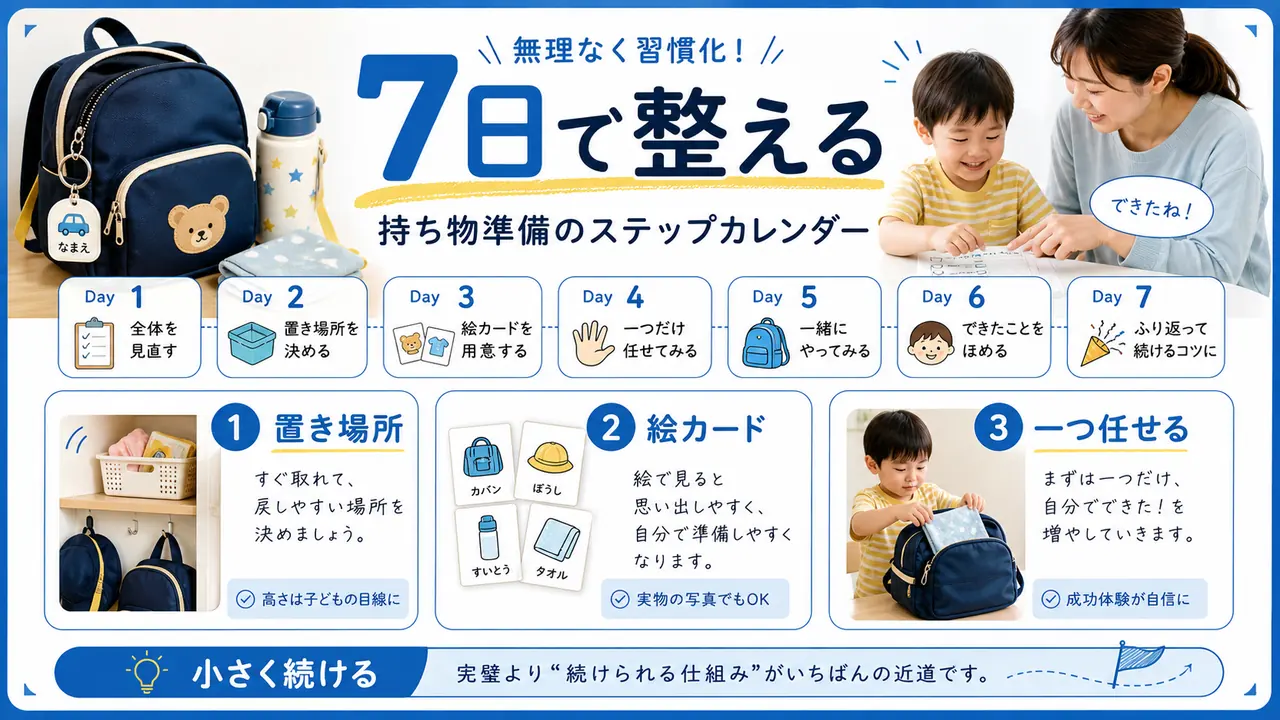 持ち物準備を7日間で整えるステップ図