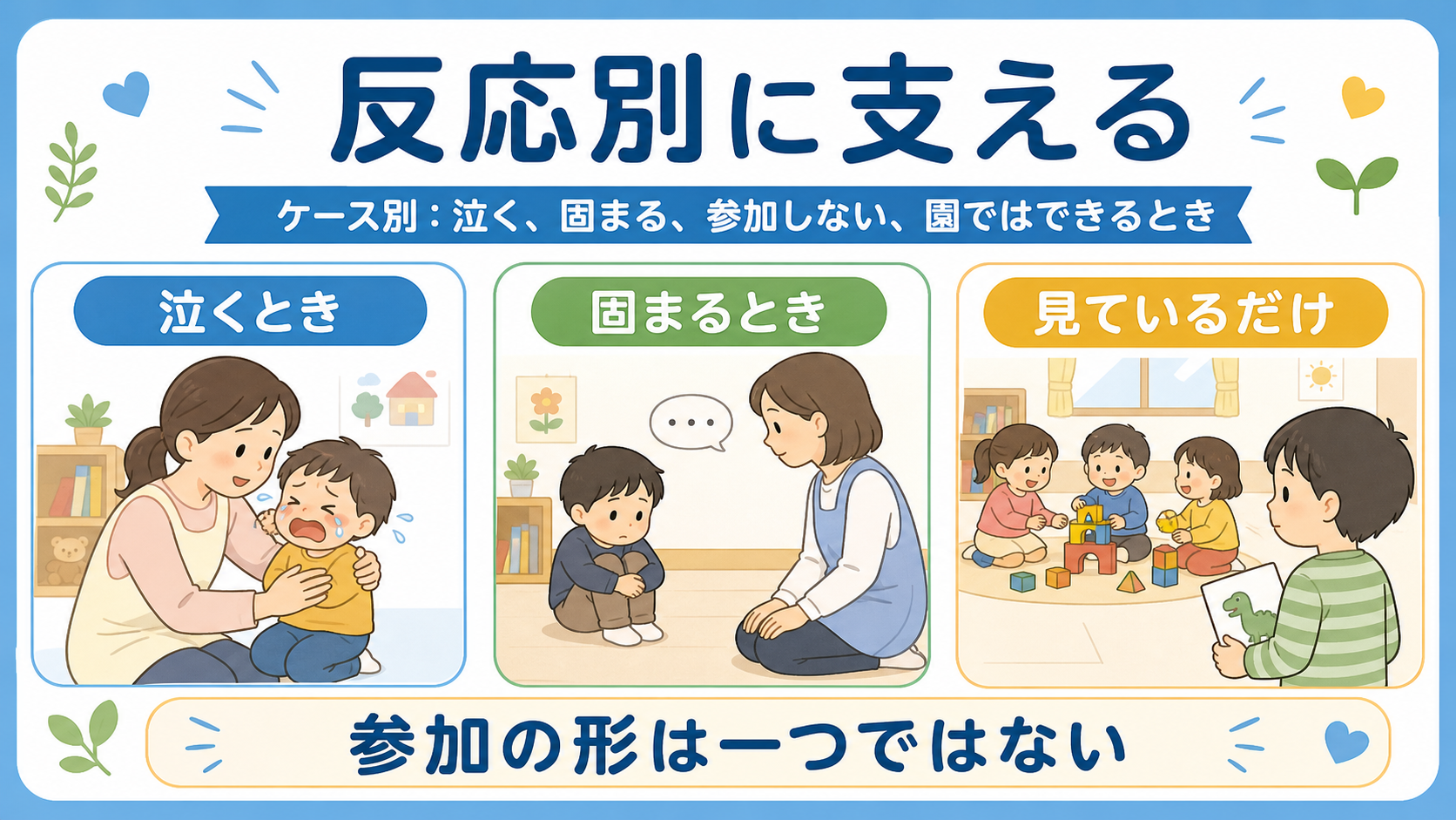 泣く、固まる、見ているだけの幼児を反応別に支える考え方