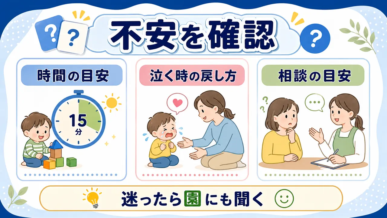 一人遊びの時間、泣いたときの戻し方、相談の目安を確認する要約画像