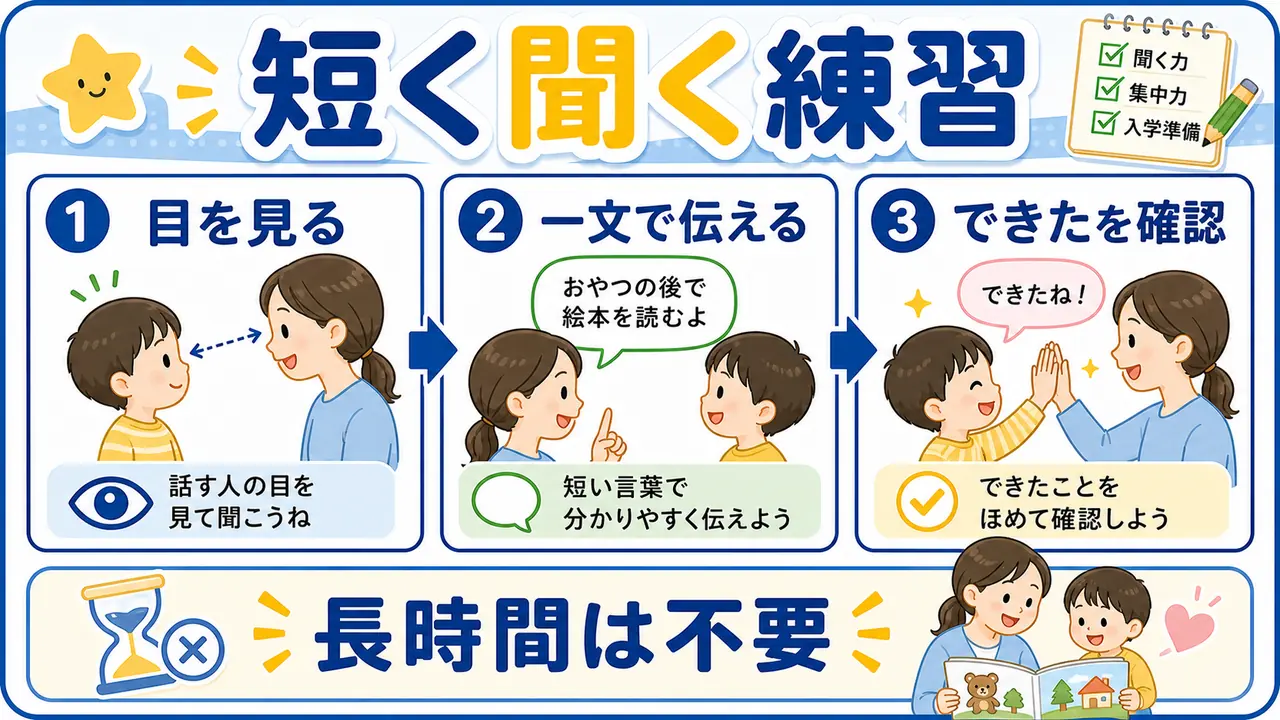 幼児が短い声かけを聞いて行動を確認する図