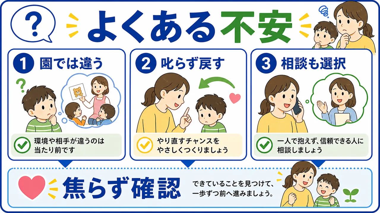 幼児の聞く練習に関するよくある不安を整理する図