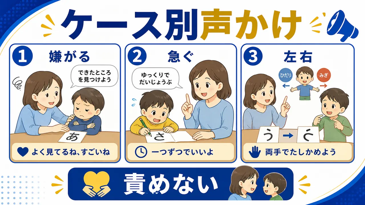 嫌がる、急ぐ、左右が苦手、消したがるケース図