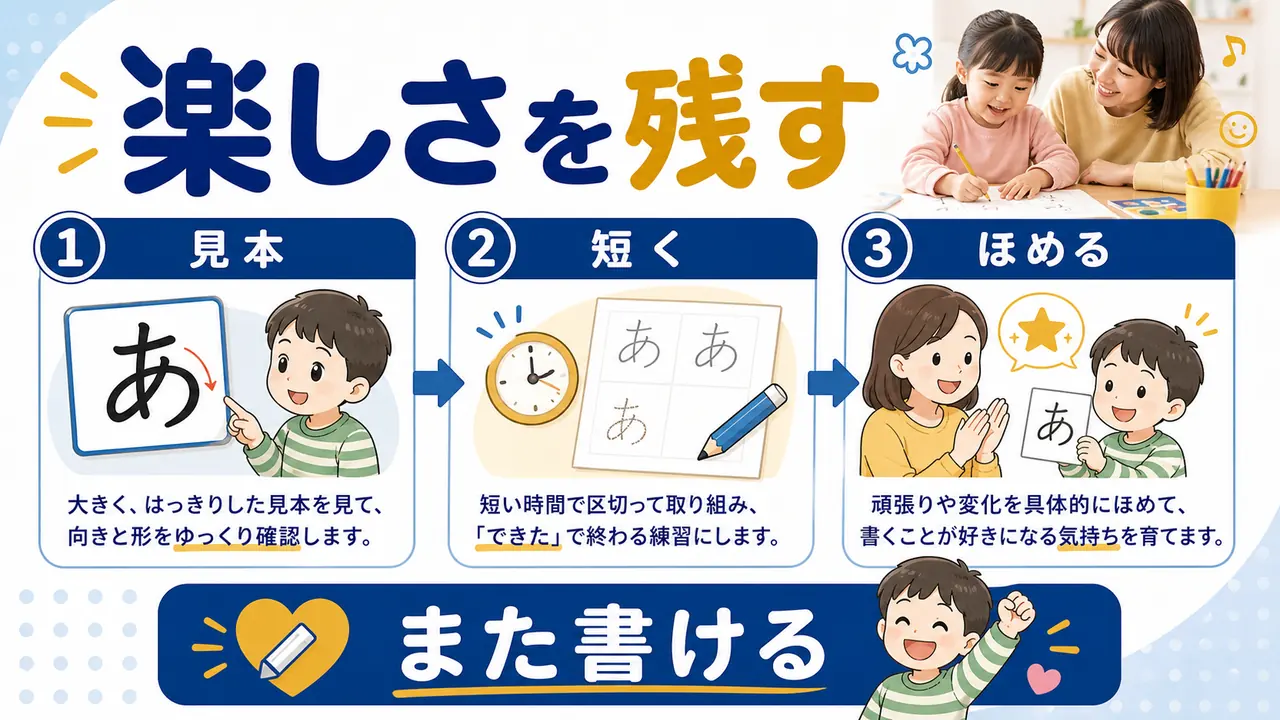 文字を書く楽しさを残して向きを確認するまとめ図