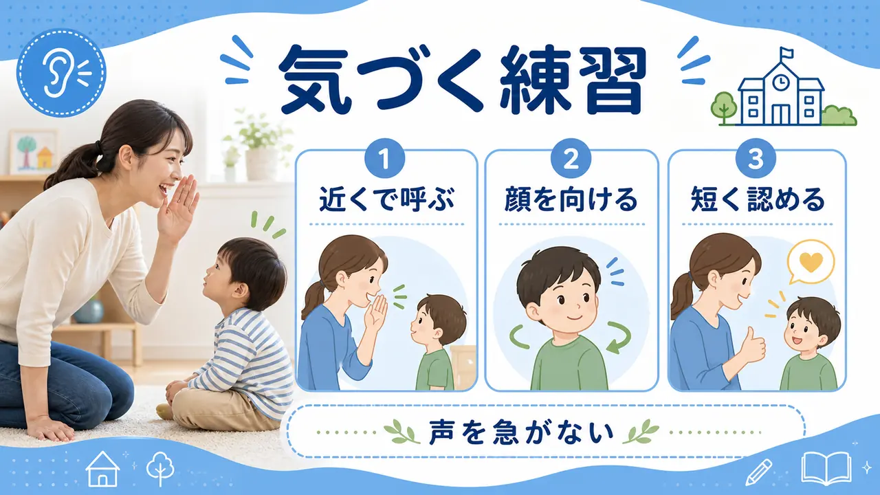 幼児が名前に気づいて顔を向ける練習の図