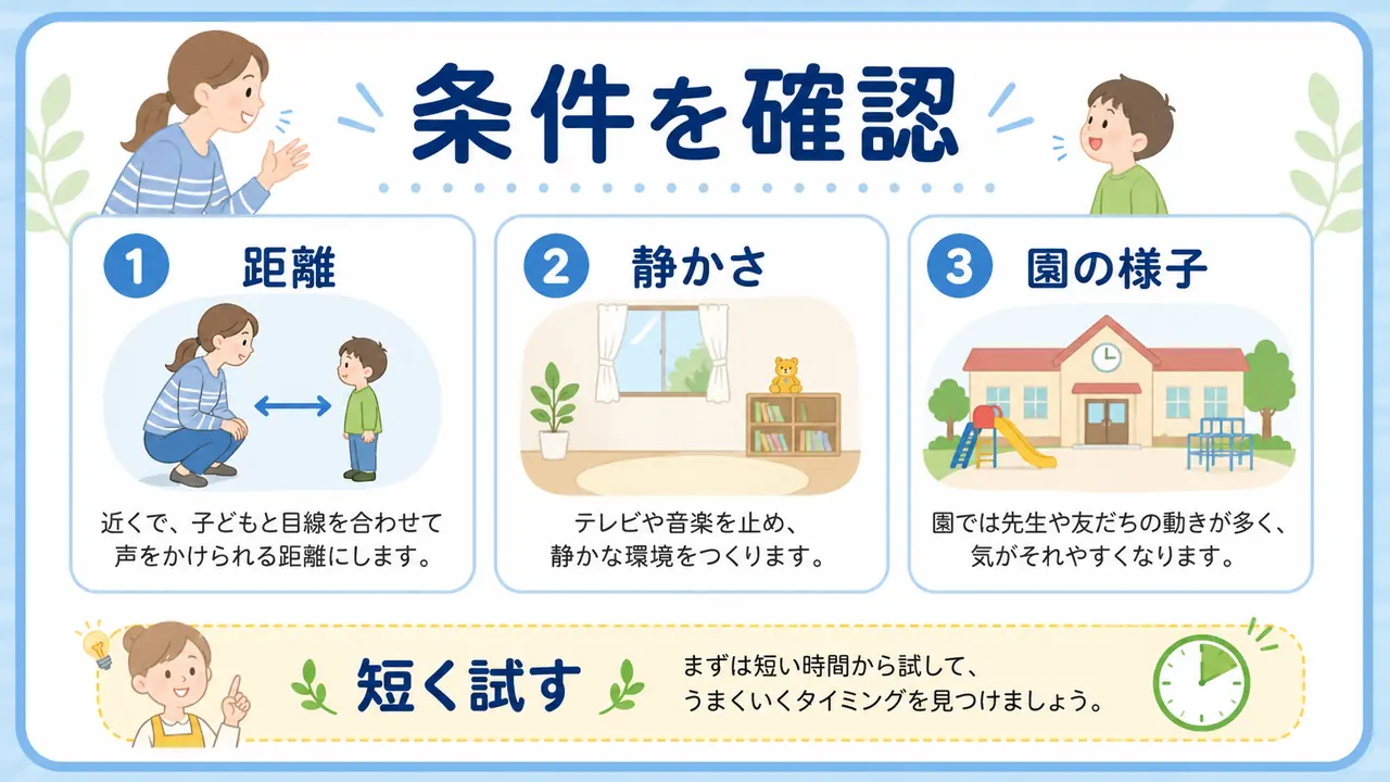 距離、環境、呼び方、園での様子を確認する図