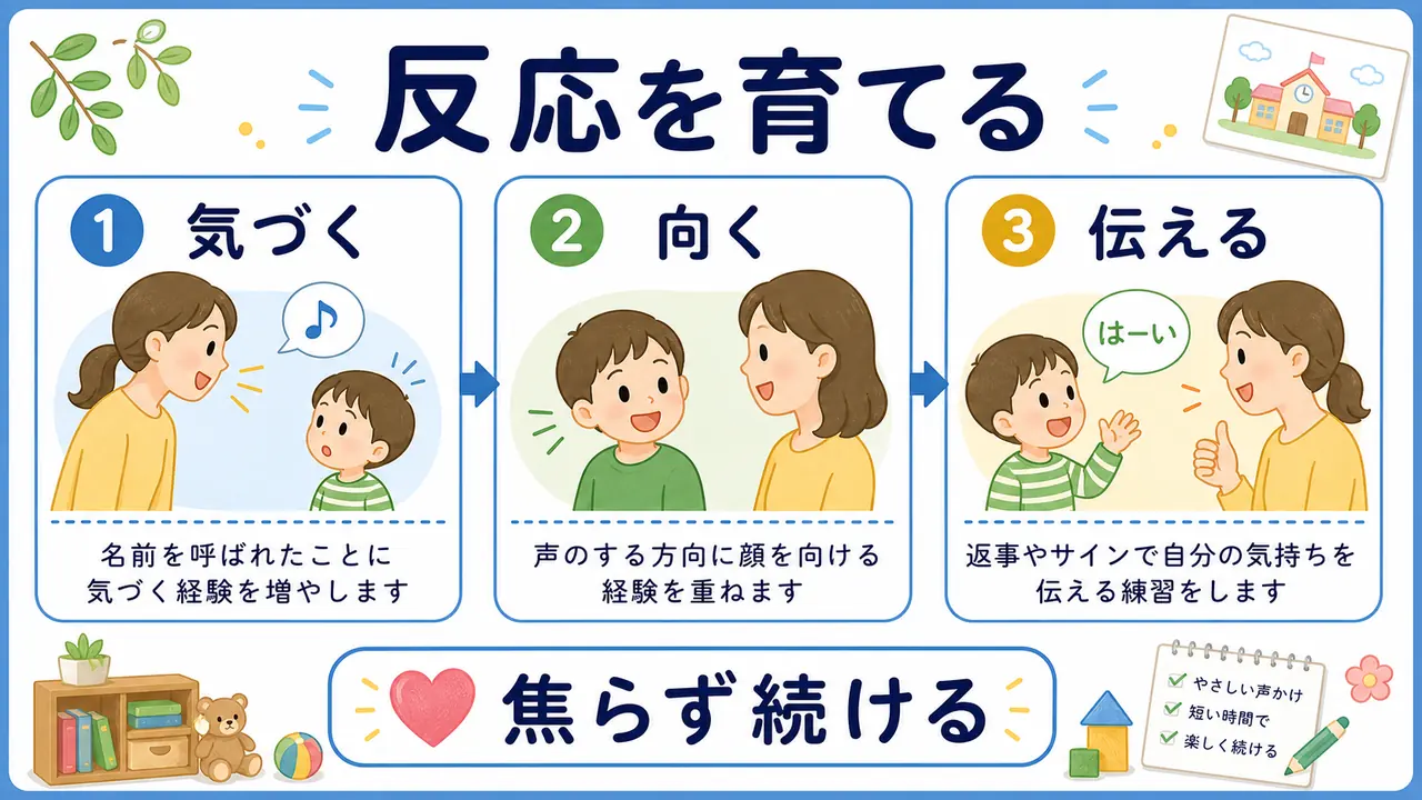 名前に気づいて反応する経験を積むまとめ図