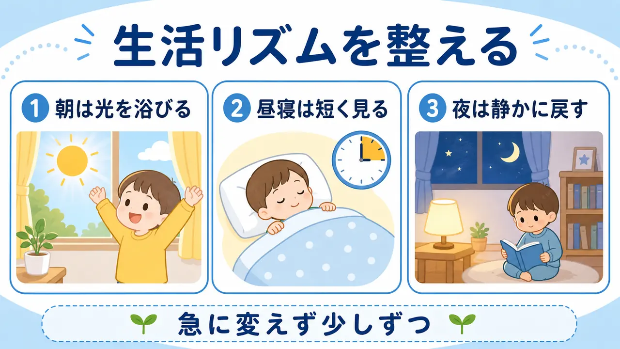 朝の光、昼寝の長さ、夜の静かな流れを少しずつ整える要約画像