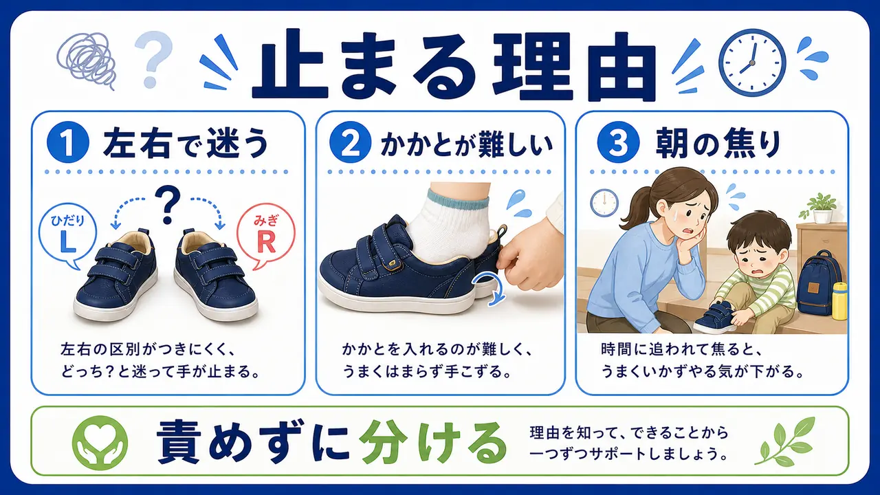左右、かかと、力加減、気持ちを分ける図
