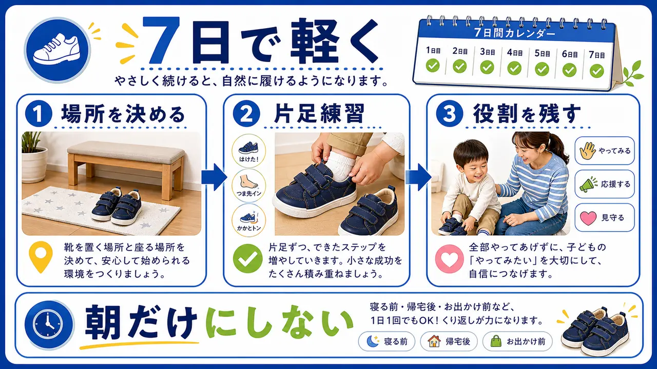 靴を履く練習を7日間で整える図