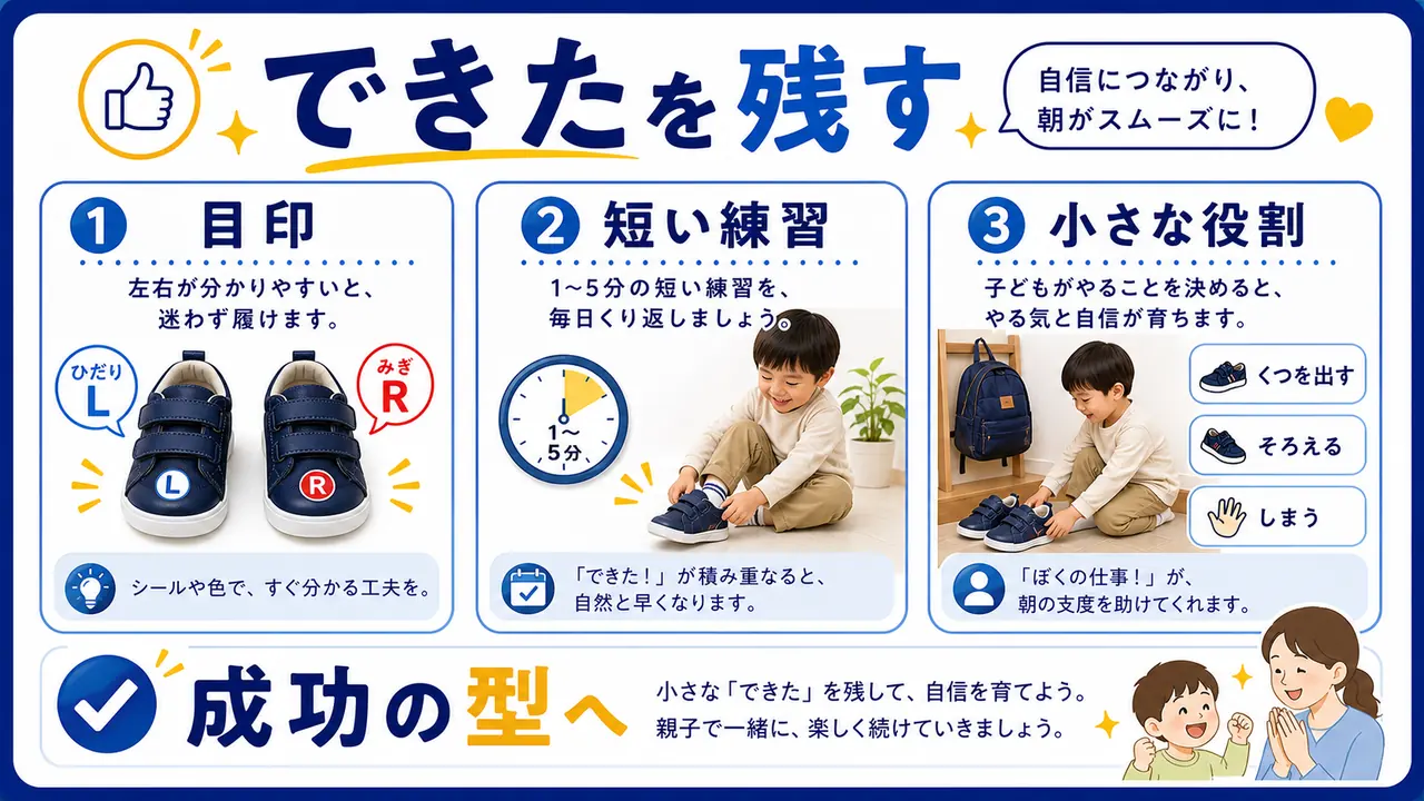 幼児が靴を履けた達成感を残すまとめ図