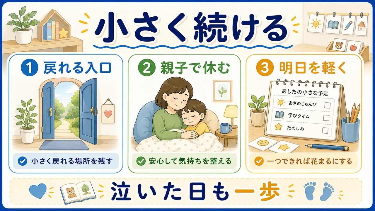 泣いた日も戻れる入口を残し、親子で休みながら明日につなげるまとめ図