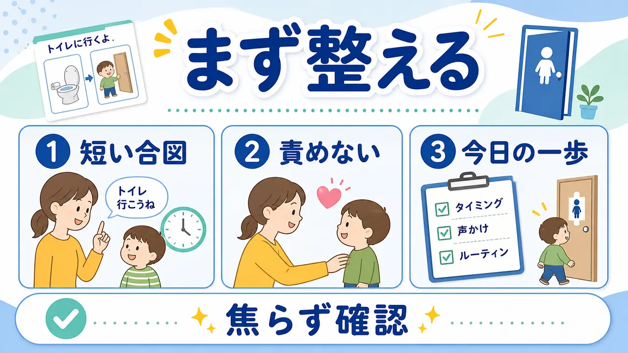 幼児のトイレ不安を時間と声かけで整える図