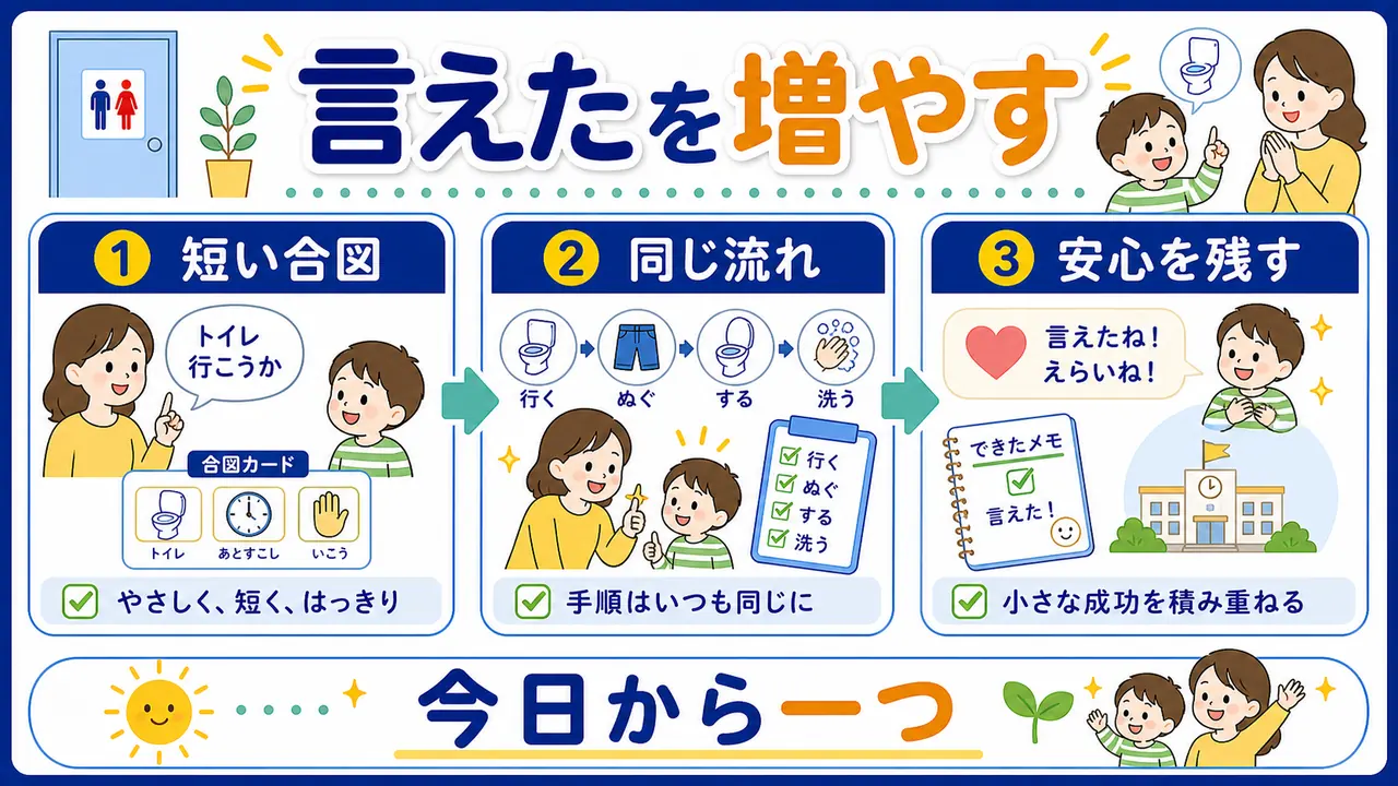 幼児がトイレの合図を言えた経験を残すまとめ図