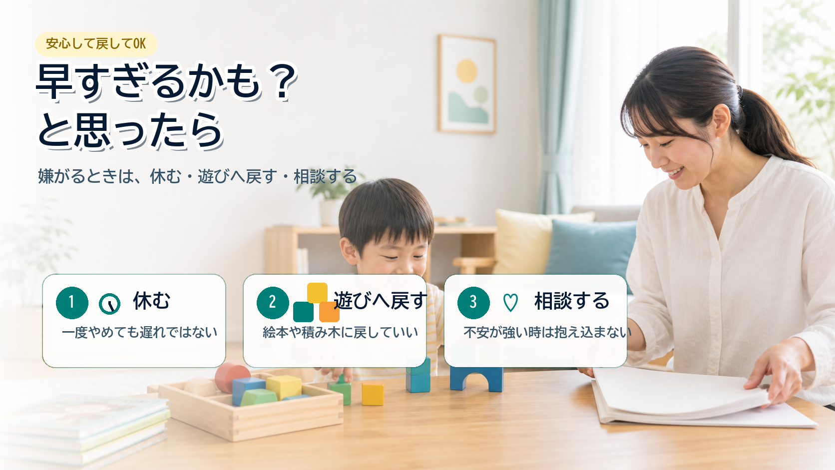 幼児教育が早すぎるかもしれないときは遊びに戻してよいことを示す要約画像