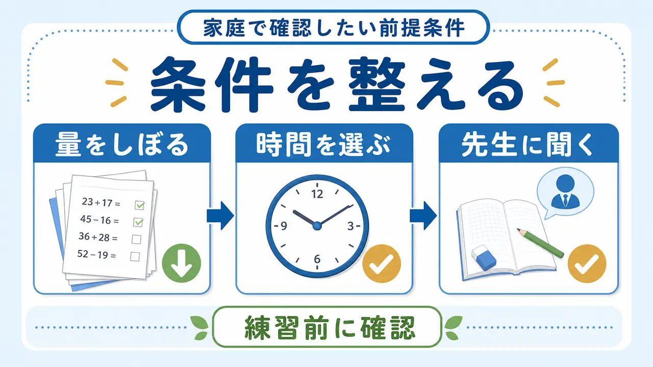 量をしぼる、時間を選ぶ、先生に聞く前提条件を整理した図