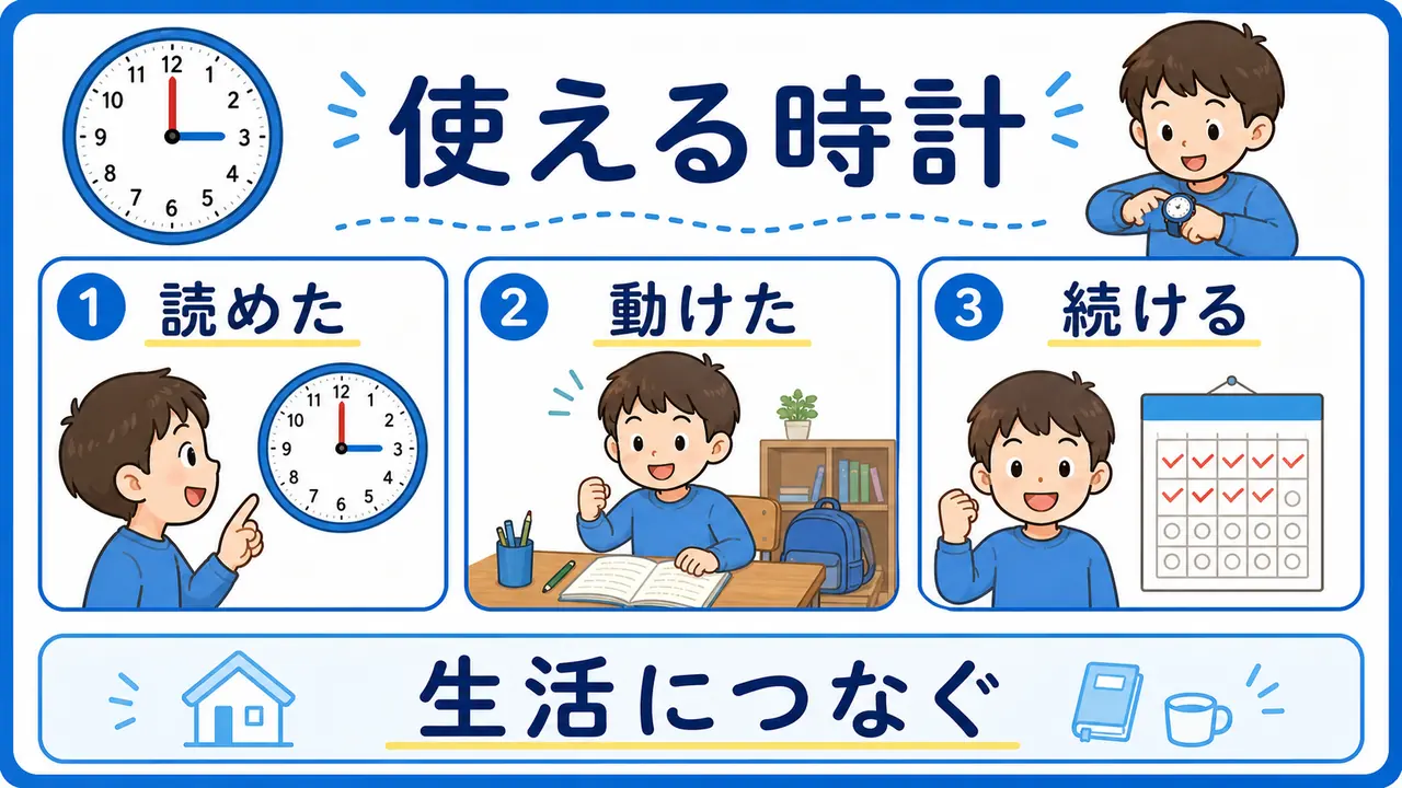 時計を見て行動を始めるまとめ図