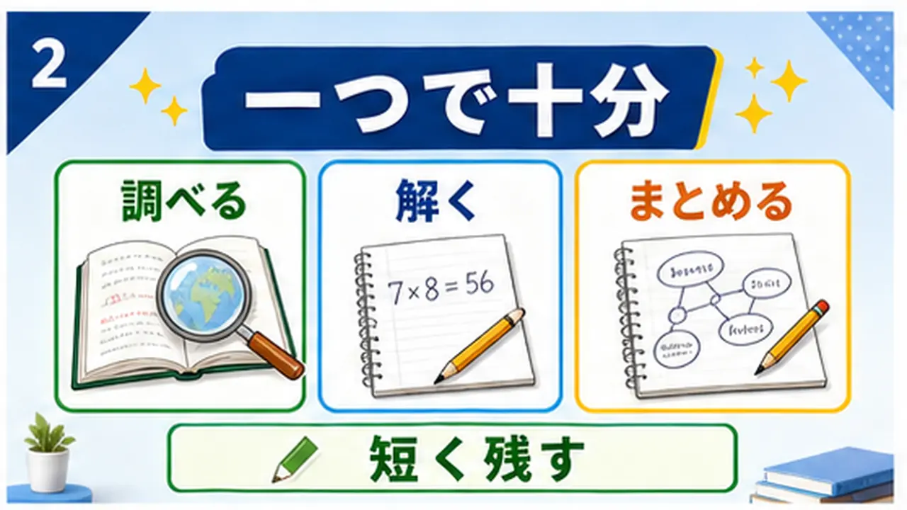 調べる、解く、まとめるの三つから一つ選ぶ図