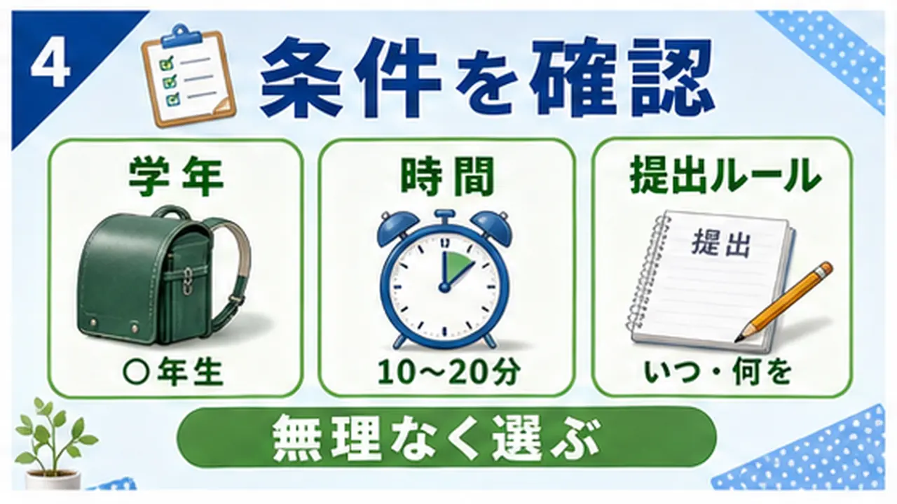 学年、時間、提出ルールを確認する図