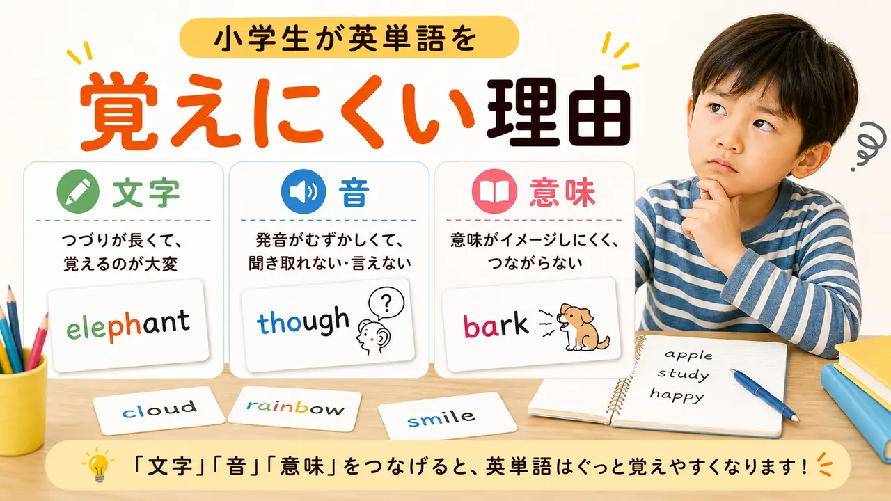音、意味、つづり、量のつまずきを分ける図