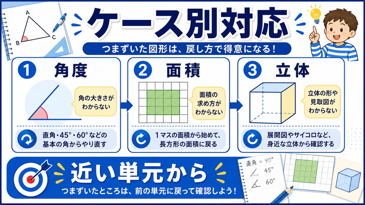 三角形、面積、角度、立体のケース図